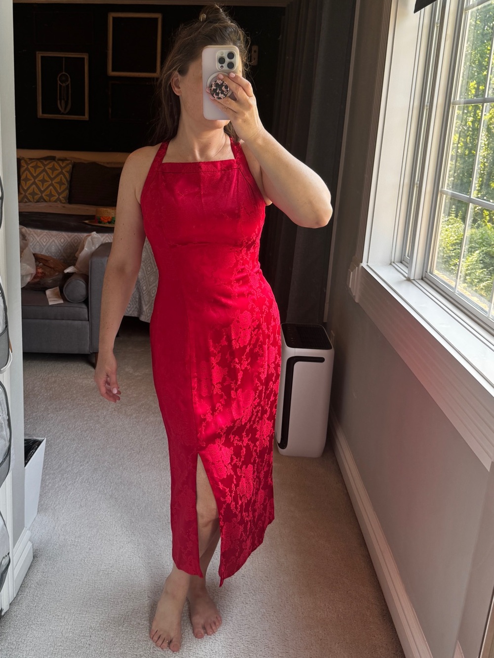 Sexy vintage red damask midi dress